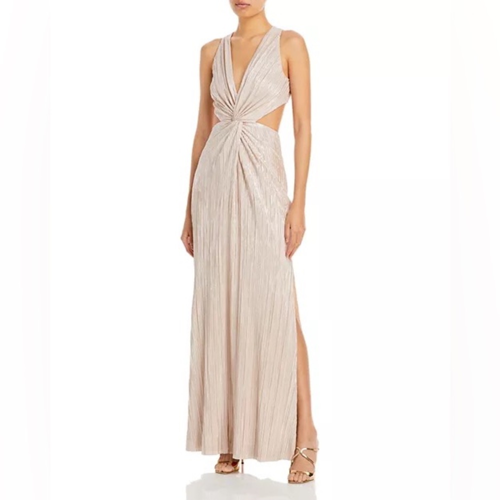 Aqua Gold Sleeveless Plunge Maxi Gown